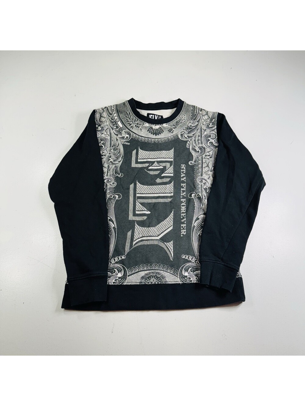 Born Fly Sweater Money Spellout Gray Men’s Size Small